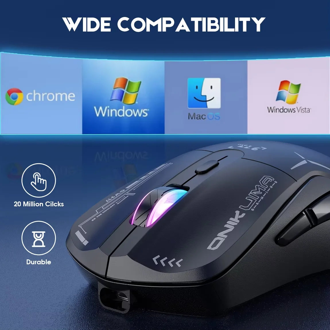 Onikuma Cw917 Wireless Gaming Mouse 6 Levels Adjustable 6400 Dpi 7 Programmable Buttons 7 Rgb Lighting Modes Ergonomic Mice for